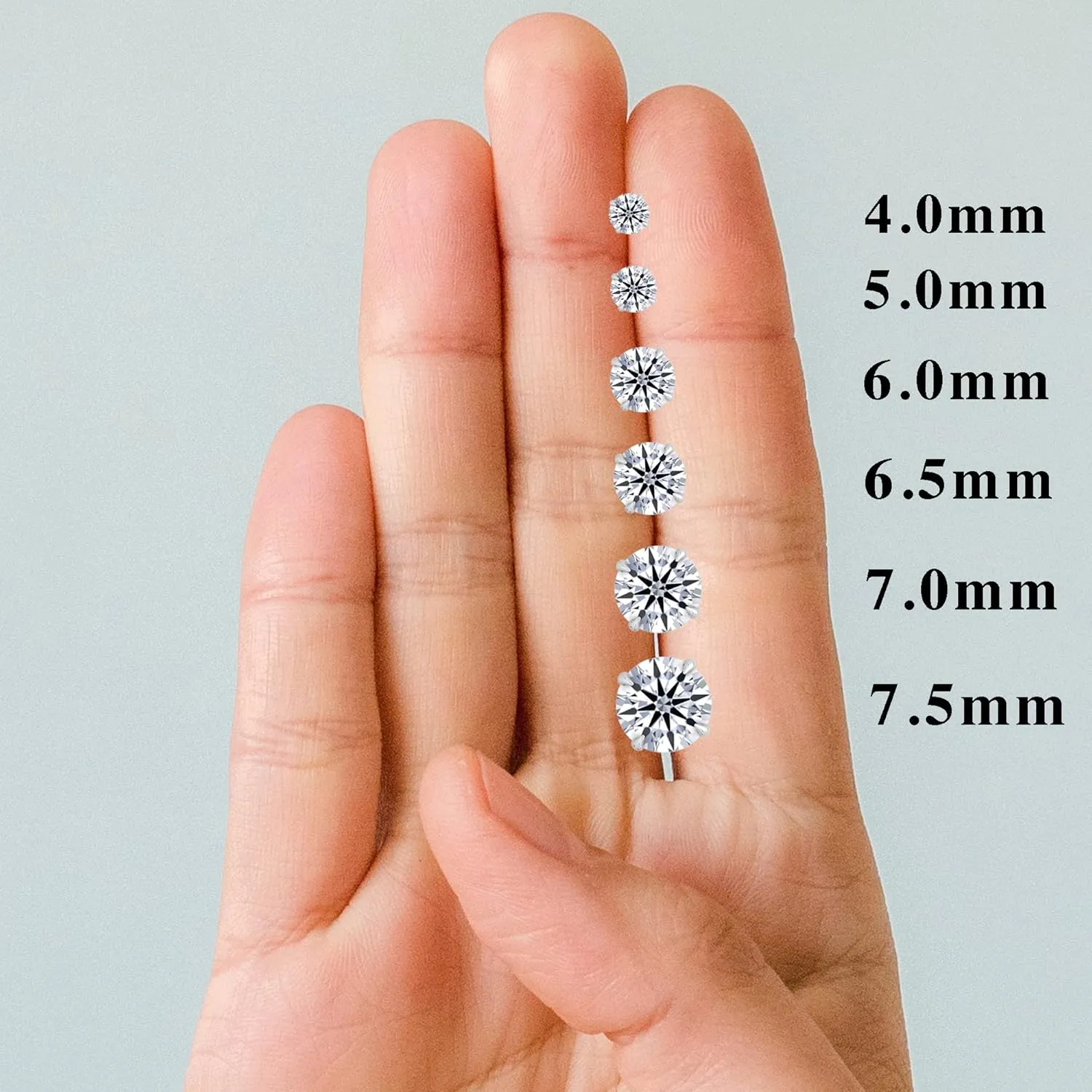 Moissanite Stud Earrings, 0.5ct-3ct D color VVS1 Clarity Round Brilliant Cut Moissanite 14K White Gold Plated 925 Sterling Silver Simulated Diamond Earrings