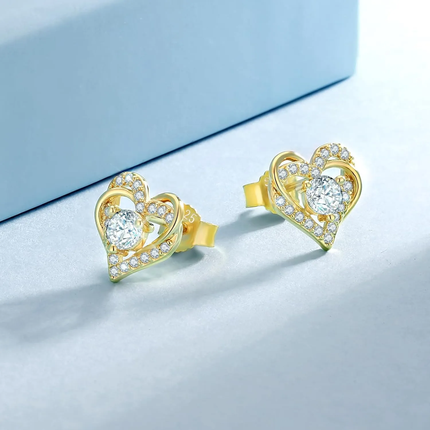 Moissanite Stud Earrings, 0.6ct-2ct Brilliant Heart Shape Lab Created Diamond Earrings, D Color VVS1 Clarity, White Gold Plated Silver Friction Back for Women