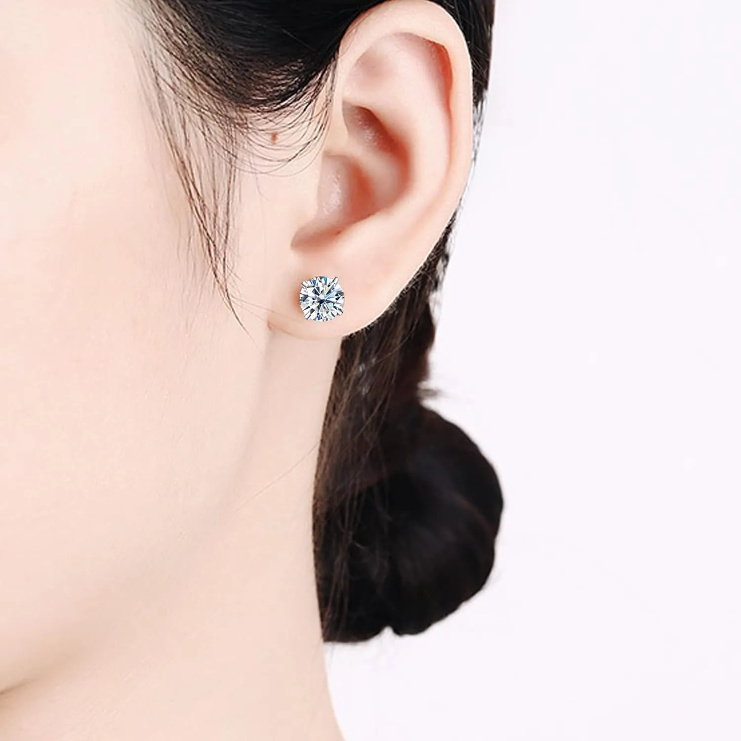 Moissanite Stud Earrings, 0.6ct-4ct D Color Brilliant Round Cut 925 Sterling Silver Friction Bezel Setting Backs Earrings for Women or Men