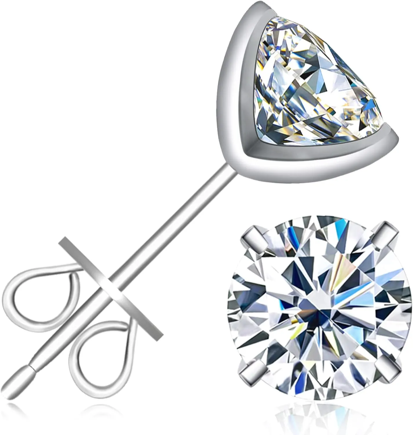 Moissanite Stud Earrings, 0.6ct-4ct D Color Brilliant Round Cut 925 Sterling Silver Friction Bezel Setting Backs Earrings for Women or Men