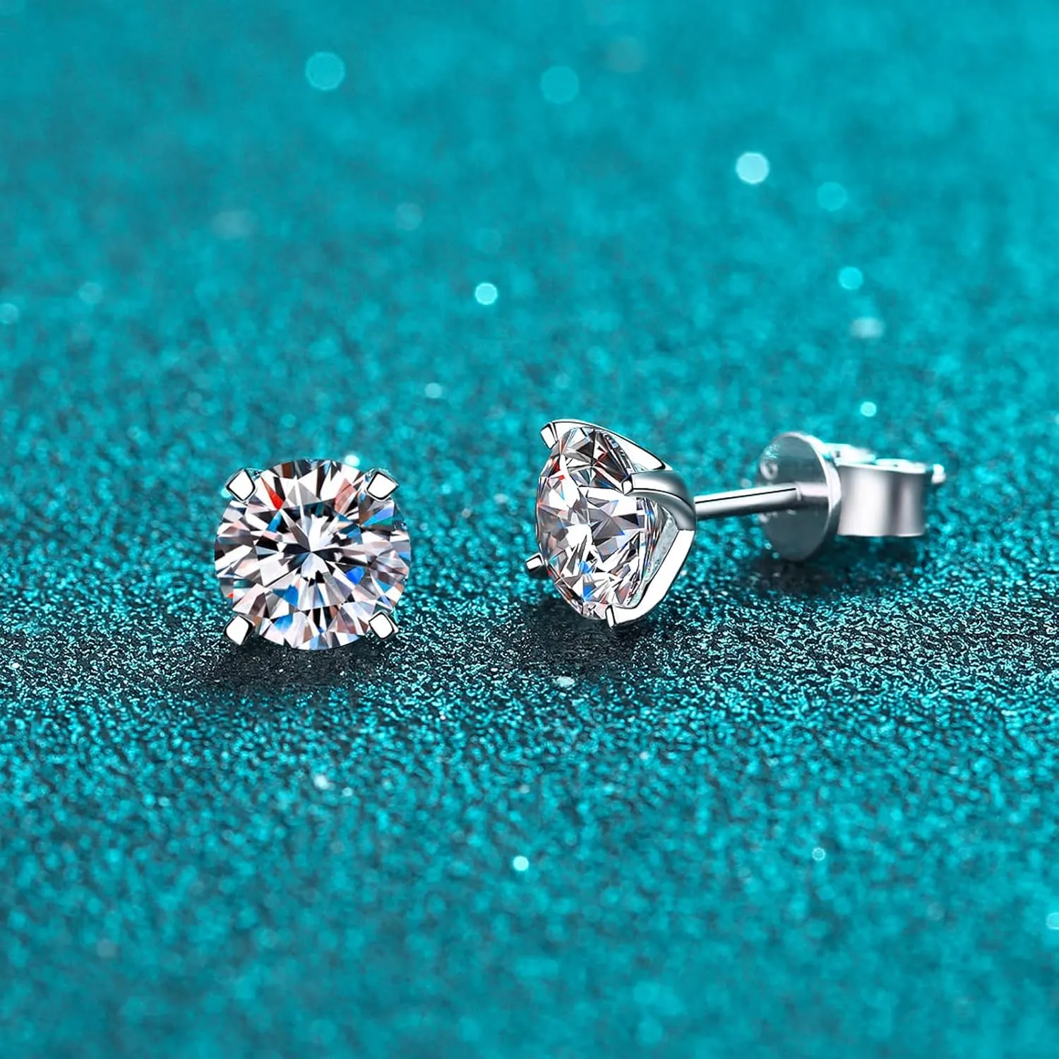 Moissanite Stud Earrings, 0.6ct-4ct D Color Brilliant Round Cut 925 Sterling Silver Friction Bezel Setting Backs Earrings for Women or Men
