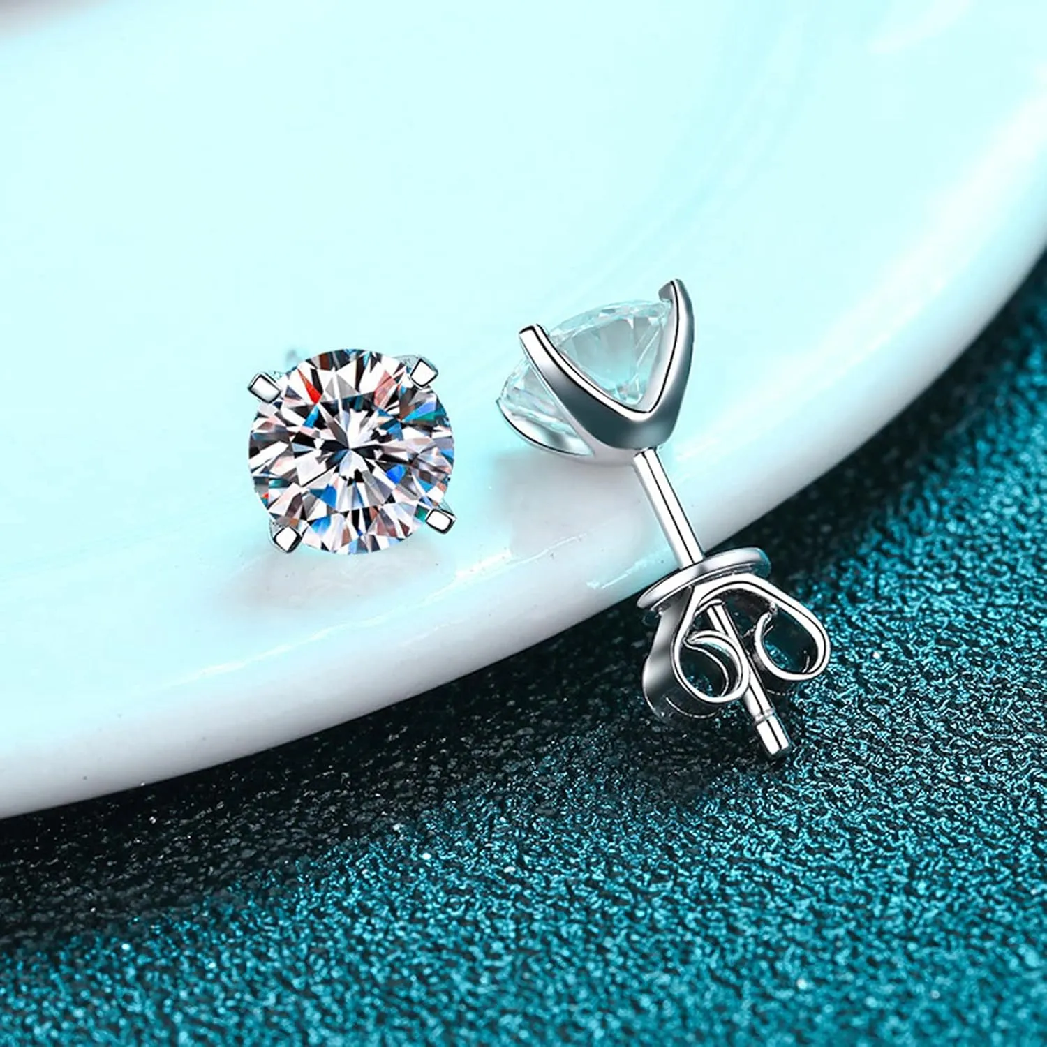 Moissanite Stud Earrings, 0.6ct-4ct D Color Brilliant Round Cut 925 Sterling Silver Friction Bezel Setting Backs Earrings for Women or Men