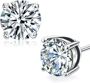 Moissanite Stud Earrings 18K White Gold Plated Brilliant Round Cut D Color VVS1 Clarity Lab Created Diamond Earrings Sterling Silver Earring Hypoallergenic Earrings for Women Men 1