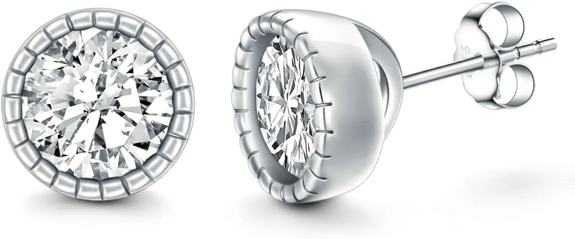 Moissanite Stud Earrings, 3ct D-Color Brilliant Round Cut Moissanite Diamond Earrings, 18K White Gold Plated 925 Sterling Silver Ear Studs, for Her Women Ladies Mom