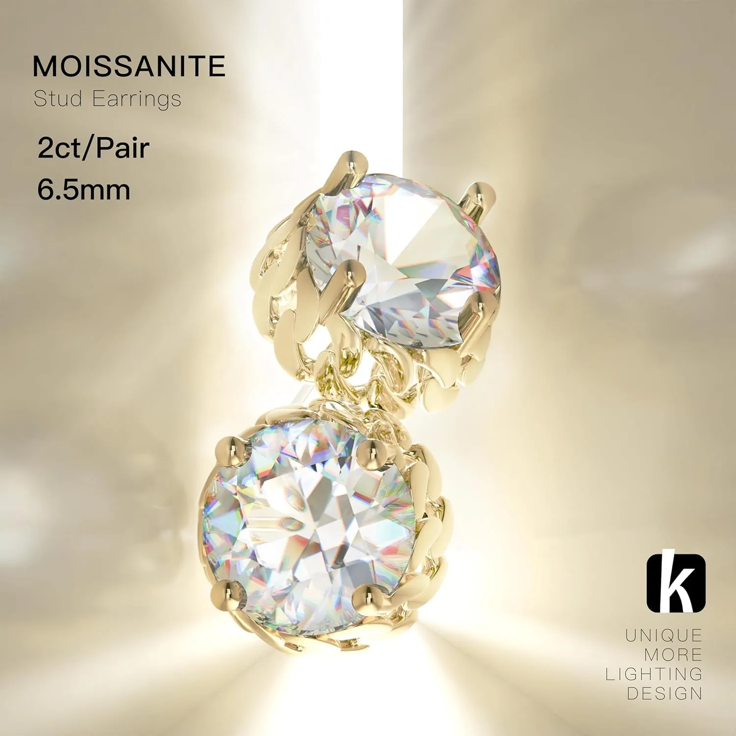 Moissanite Stud Earrings 6.5mm 1.0ct 14K Gold Plated 925 Sterling Silver Lab Round Cut Brilliant Moissanite Diamond Halo Earrings for Women Men Jewelry Gifts