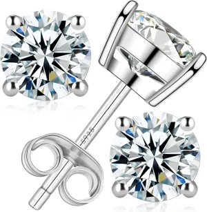 Moissanite Stud Earrings DF Color Brilliant Round Cut Lab-Made Moissanite Earrings 18K Gold Plated 925 Sterling Silver Friction Base Stud Earrings for Men Women