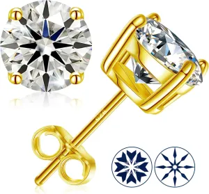 Moissanite Stud Earrings for Women, 0.2CT-8.0CT a Pair 18K White Yellow Gold Plated S925 Sterling Silver D Color VVS1 Clarity Brilliant Round Cut Hypoallergenic Anniversary Day Gifts for Women Men