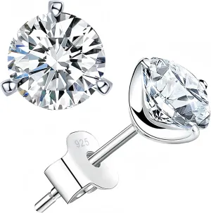 Moissanite Stud Earrings for Women, 0.5-2ct 18K White Gold Plated S925 Sterling Silver Earrings, D Color VVS1 Round Brilliant Lab Created Diamond Earrings Hypoallergenic Earrings Best Gift for Women Wife Her