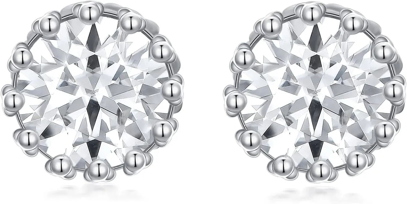 Moissanite Stud Earrings for Women, MUUYON 18K White Gold Plated Sterling Silver 2CT. TW. 6.5x6.5mm Brilliant Moissanite Earring Studs, D-Color, VVS1,for Ladies Mom Her