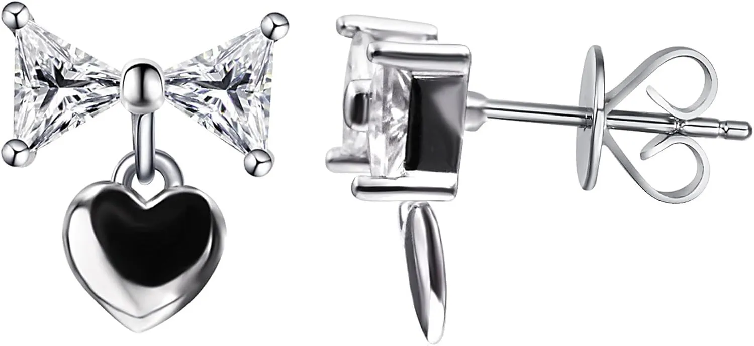 Moissanite Stud Earrings for Women with 18K White Gold Plated DF VVS Clarity Moissanite Diamond Stud Earrings Sterling Silver Heart Earrings