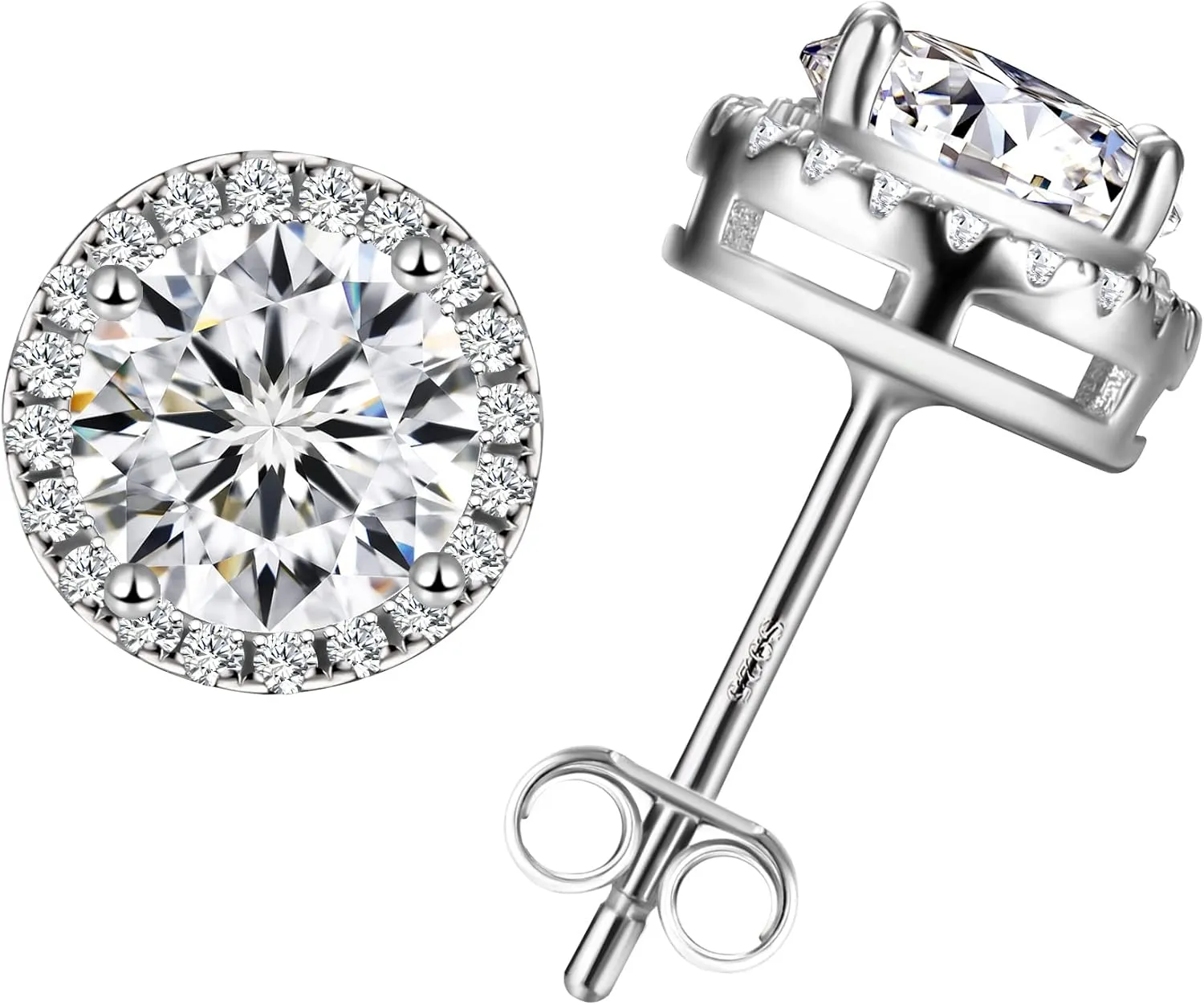 Moissanite Stud Earrings Halo Stud Earrings Brilliant Round Cut D Color VVS1 Clarity Lab Created Diamond Earrings 18K White Gold Plated Hypoallergenic Sterling Silver Moissanite Stud Earrings