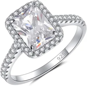 Molah 3CT Cushion Halo Emerald Cut Engagement 925 Silver Cubic Zirconia CZ Rings Wedding Party Statement Cocktails Classic