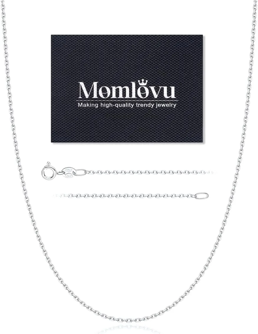 Momlovu Solid 18k Gold Over 925 Sterling Silver Chain Necklace for Women, 1.1mm Cable Chain Hypoallergenic Replacement Necklace, Sturdy&Shiny Women's Chain Necklaces 14/16/17/18/20/22/24 Inch