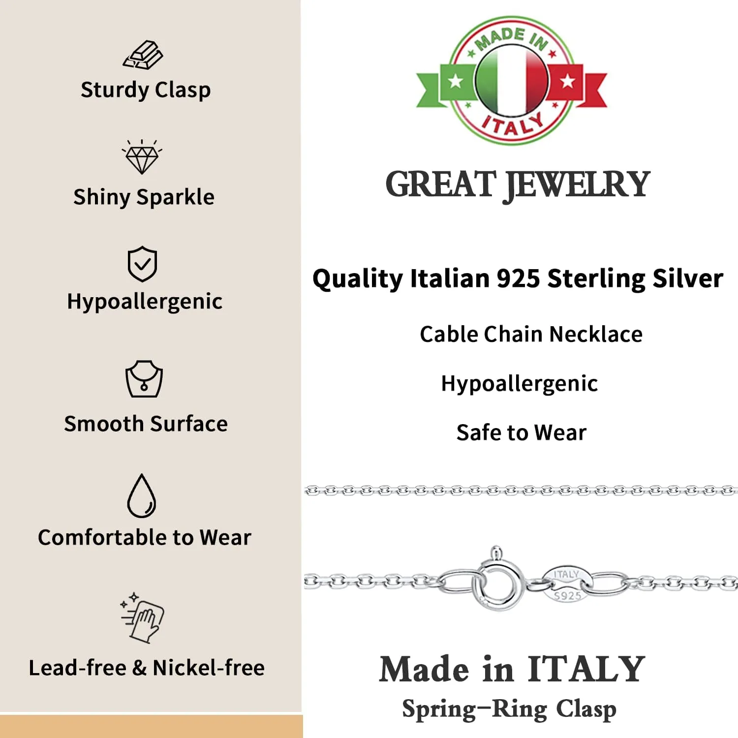 Momlovu Solid 18k Gold Over 925 Sterling Silver Chain Necklace for Women, 1.1mm Cable Chain Hypoallergenic Replacement Necklace, Sturdy&Shiny Women's Chain Necklaces 14/16/17/18/20/22/24 Inch