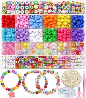 MontoSun Bead Bracelet Making Kit, Friendship Bracelets Making Beads Kit, Pony Beads Charms Beads Clay Flower Letter Beads for Jewelry Making Kit, DIY Arts and Crafts Gifts for Girls Age 6 7 8 9 10-12