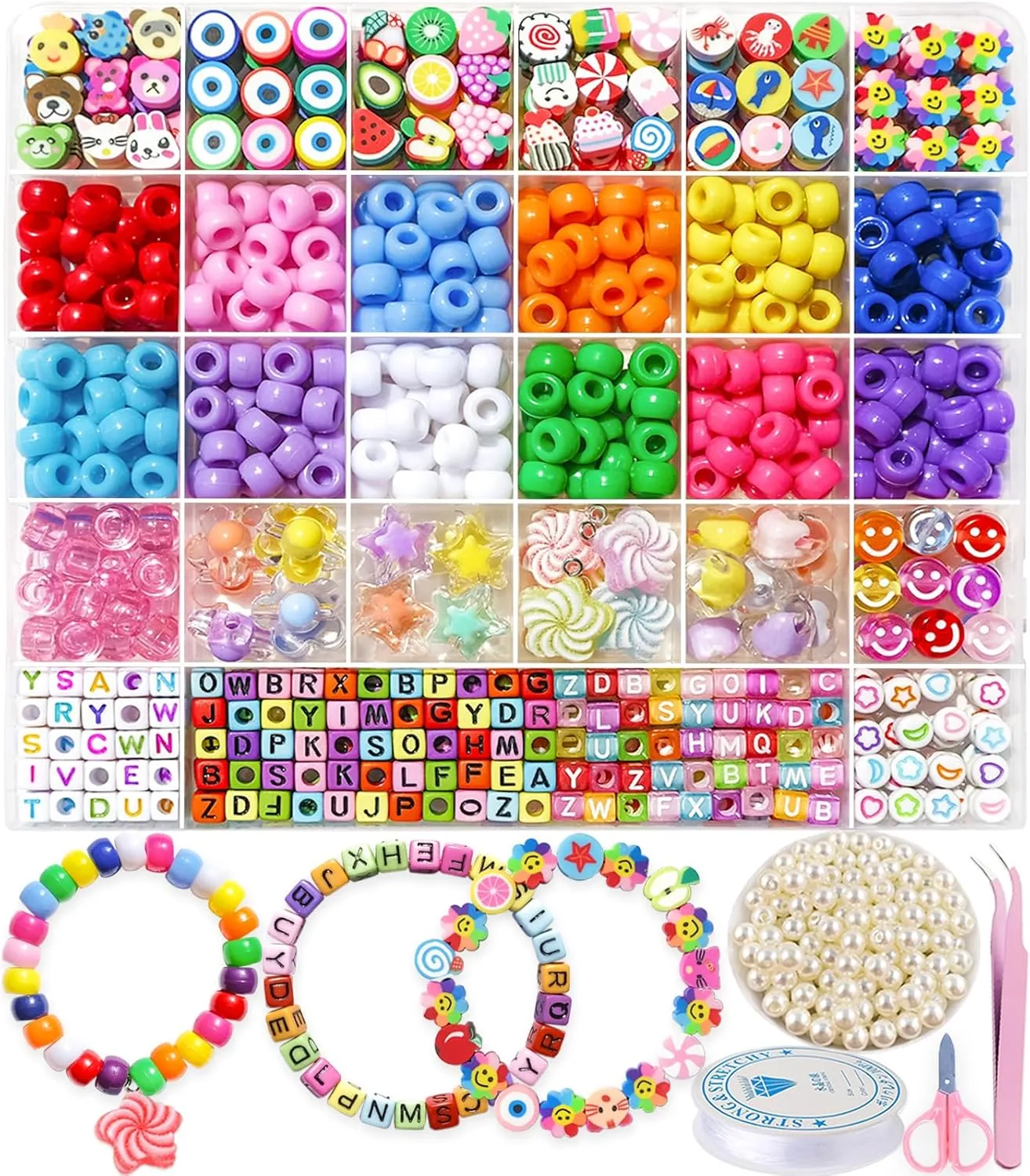 MontoSun Bead Bracelet Making Kit, Friendship Bracelets Making Beads Kit, Pony Beads Charms Beads Clay Flower Letter Beads for Jewelry Making Kit, DIY Arts and Crafts Gifts for Girls Age 6 7 8 9 10-12