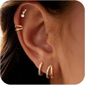 Moodear 6 Pairs Gold Hoop Earrings Set for Women 14K Gold Plated Hypoallergenic Thick Huggie Hoop Earrings Trendy Small Chunky Earrings Jewelry Gifts