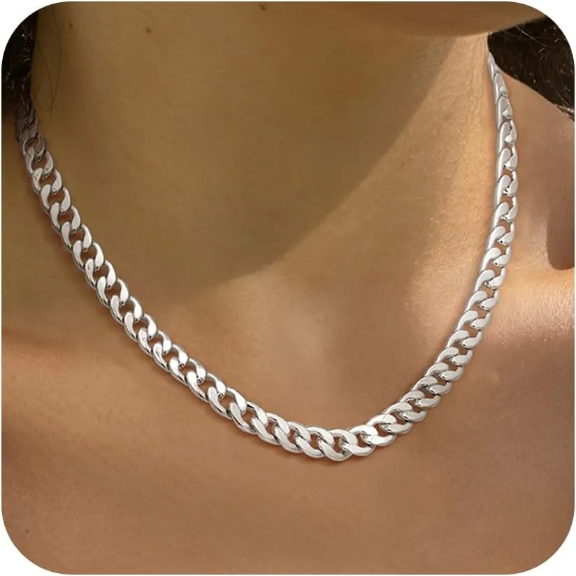 Moodear Gold Necklace for Women 14K Dainty Chunky Gold/Sliver Chain Necklace Cuban Link Paperclip Chain Choker Toggle Clasp Layered Pearl Pendent Necklace for Women Trendy Fashion Jewelry