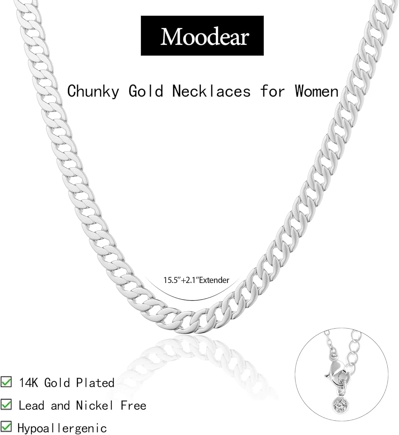 Moodear Gold Necklace for Women 14K Dainty Chunky Gold/Sliver Chain Necklace Cuban Link Paperclip Chain Choker Toggle Clasp Layered Pearl Pendent Necklace for Women Trendy Fashion Jewelry