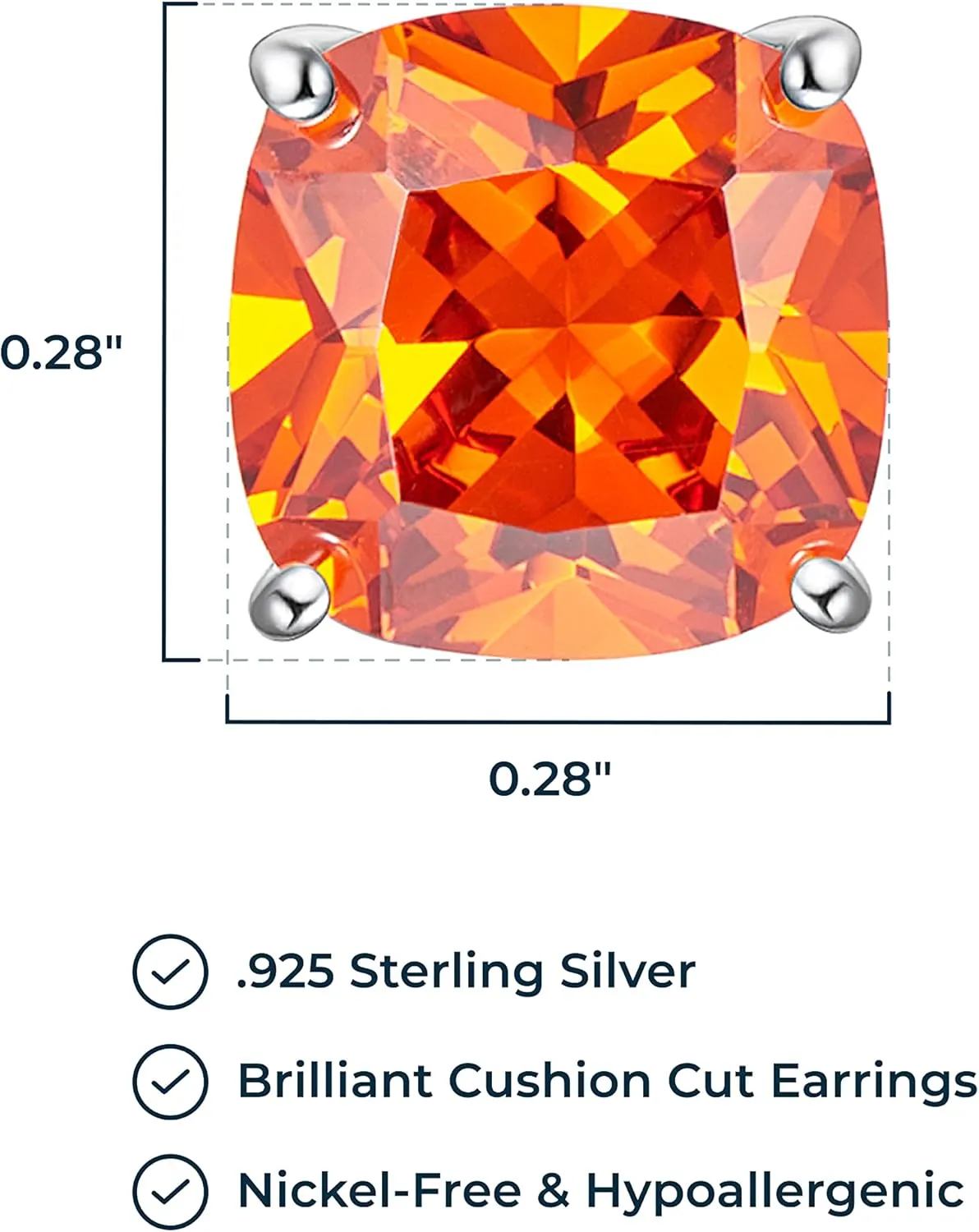 MORGAN & PAIGE .925 Sterling Silver Platinum or 14k Rose Gold Plated Cushion Brilliant Cut 7mm Cubic Zirconia Earrings Studs, 4 Prong Setting Butterfly-Back Hypoallergenic Stud Earrings for Women