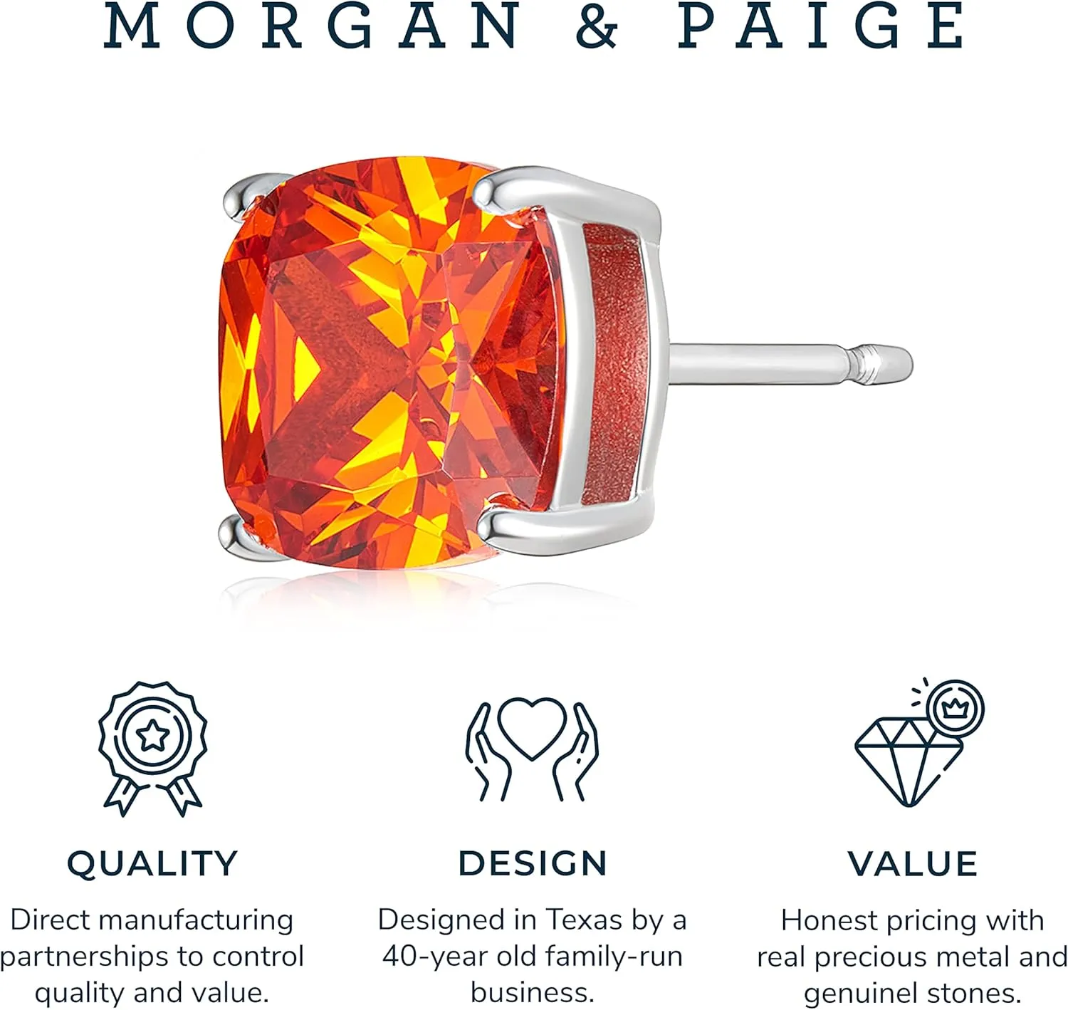 MORGAN & PAIGE .925 Sterling Silver Platinum or 14k Rose Gold Plated Cushion Brilliant Cut 7mm Cubic Zirconia Earrings Studs, 4 Prong Setting Butterfly-Back Hypoallergenic Stud Earrings for Women