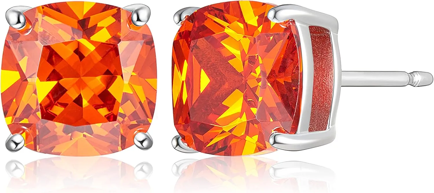 MORGAN & PAIGE .925 Sterling Silver Platinum or 14k Rose Gold Plated Cushion Brilliant Cut 7mm Cubic Zirconia Earrings Studs, 4 Prong Setting Butterfly-Back Hypoallergenic Stud Earrings for Women