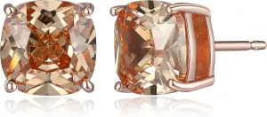 MORGAN & PAIGE .925 Sterling Silver Platinum or 14k Rose Gold Plated Cushion Brilliant Cut 7mm Cubic Zirconia Earrings Studs, 4 Prong Setting Butterfly-Back Hypoallergenic Stud Earrings for Women
