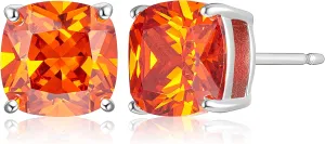 MORGAN & PAIGE .925 Sterling Silver Platinum or 14k Rose Gold Plated Cushion Brilliant Cut 7mm Cubic Zirconia Earrings Studs, 4 Prong Setting Butterfly-Back Hypoallergenic Stud Earrings for Women