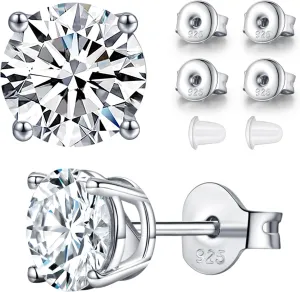 Mossinate Earrings Studs For Women Men, 1-2CT 18K White Gold Plated, S925 Sterling Sliver - Extra Butterfly & Silicone Backs for Comfortable, Secure Fit, Hypoallergenic - Flawless D-Grade Lab Created Diamond Jewelry for Gift