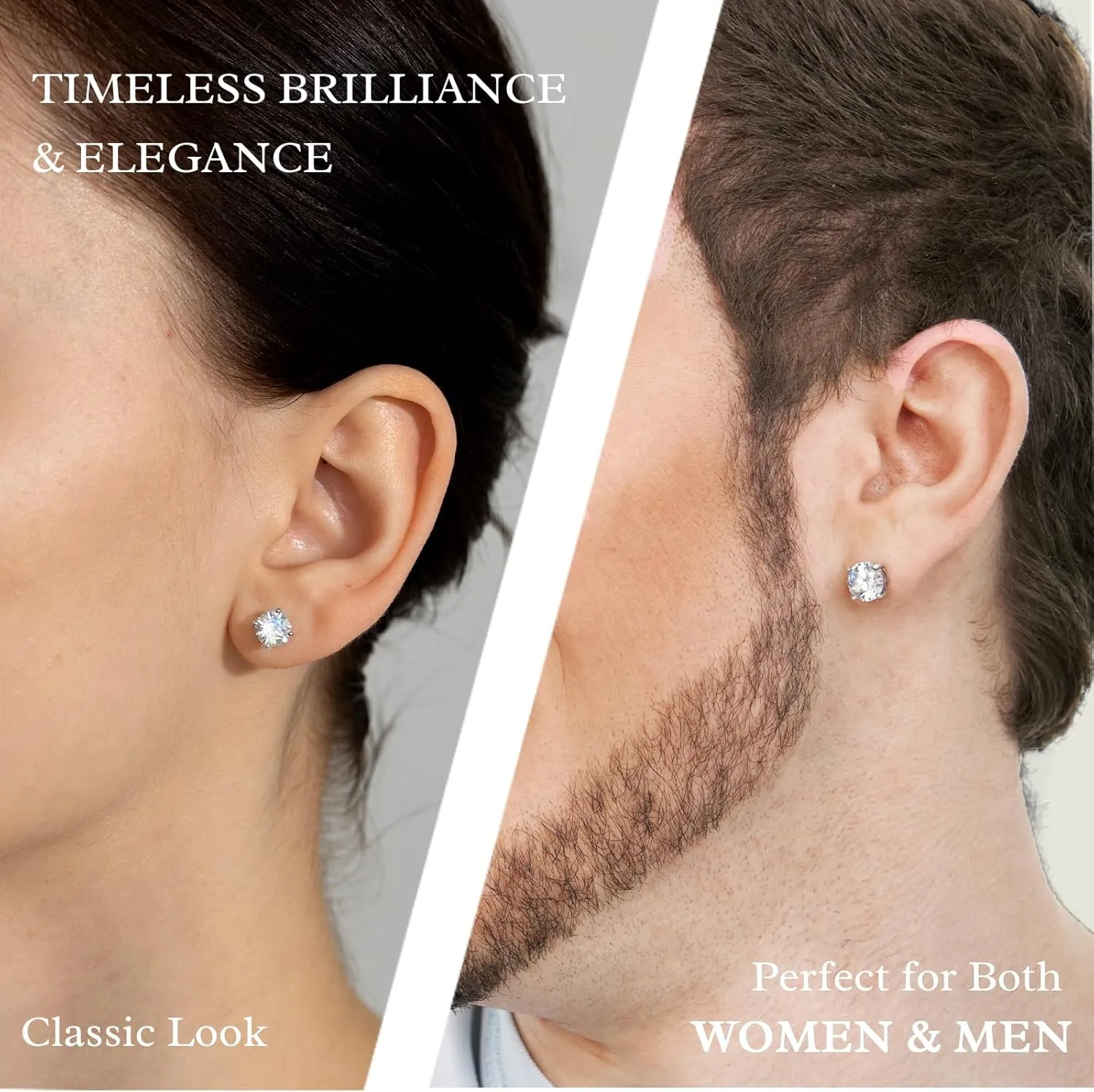 Mossinate Earrings Studs For Women Men, 1-2CT 18K White Gold Plated, S925 Sterling Sliver - Extra Butterfly & Silicone Backs for Comfortable, Secure Fit, Hypoallergenic - Flawless D-Grade Lab Created Diamond Jewelry for Gift