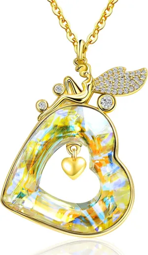 Mother's Day Gift 14K White Gold Plated Heart Crystal Pendant Necklace for Women - Fashionable Everyday Cubic Zirconia Jewelry Gifts for Mom, Wife, GirlfriendBirthday, Anniversary,18 2 Inch