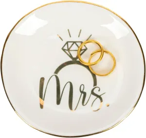 Mrs Engagement-Ring-Dish Wedding-Ring-Dish-Holder Ceramic-Jewelry-Tray for Fiance Bridal Her Women Ladies Girls