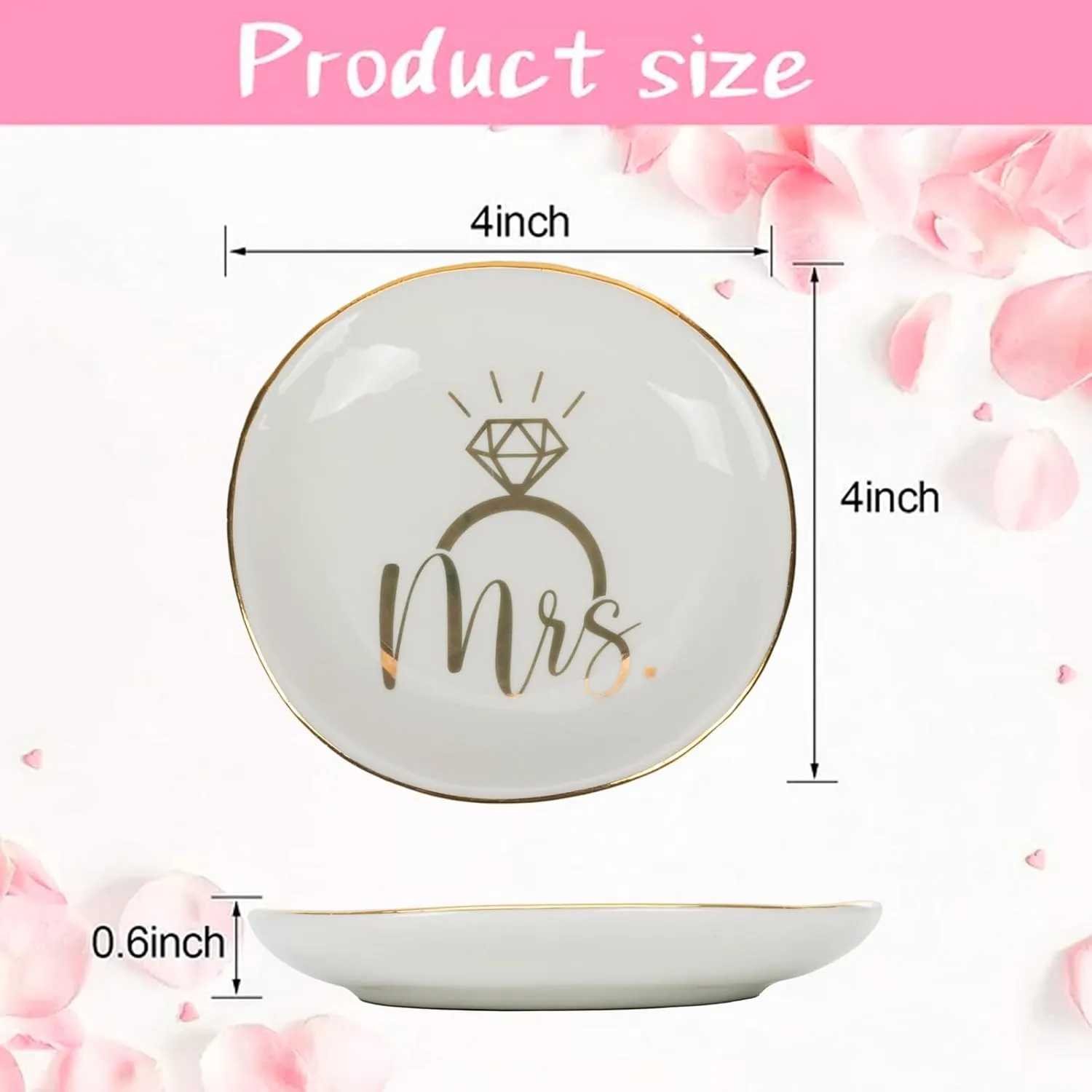 Mrs Engagement-Ring-Dish Wedding-Ring-Dish-Holder Ceramic-Jewelry-Tray for Fiance Bridal Her Women Ladies Girls
