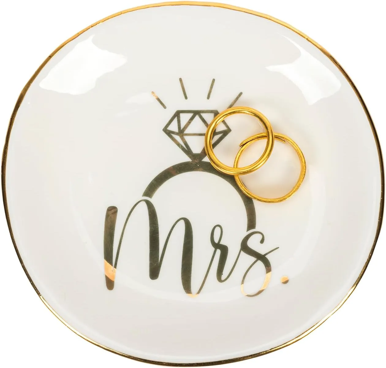 Mrs Engagement-Ring-Dish Wedding-Ring-Dish-Holder Ceramic-Jewelry-Tray for Fiance Bridal Her Women Ladies Girls