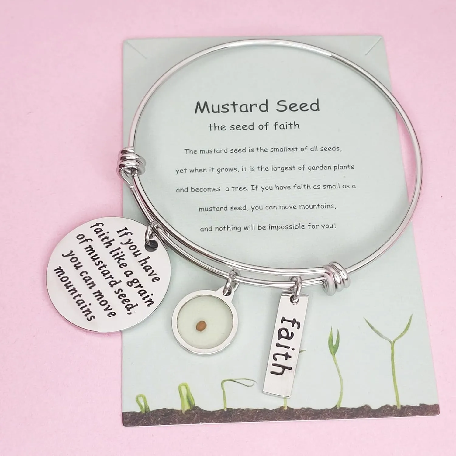 Mustard Seed Faith Cross Christian Bracelet Religious Charm Bangle Bracelets Jewelry Gift for Women