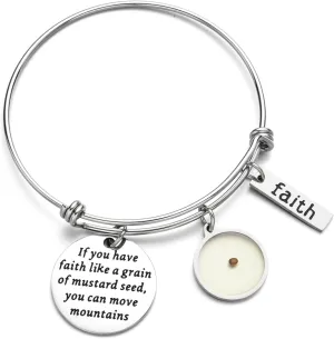 Mustard Seed Faith Cross Christian Bracelet Religious Charm Bangle Bracelets Jewelry Gift for Women