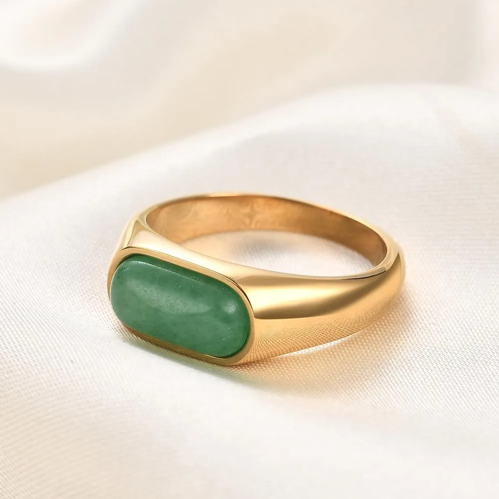 MYNENEY Gold/Silver Square Shape Signet Mens Pinky Rings Statement Wedding Blue/Brown/Green Stone Ring Modern Gift for Women