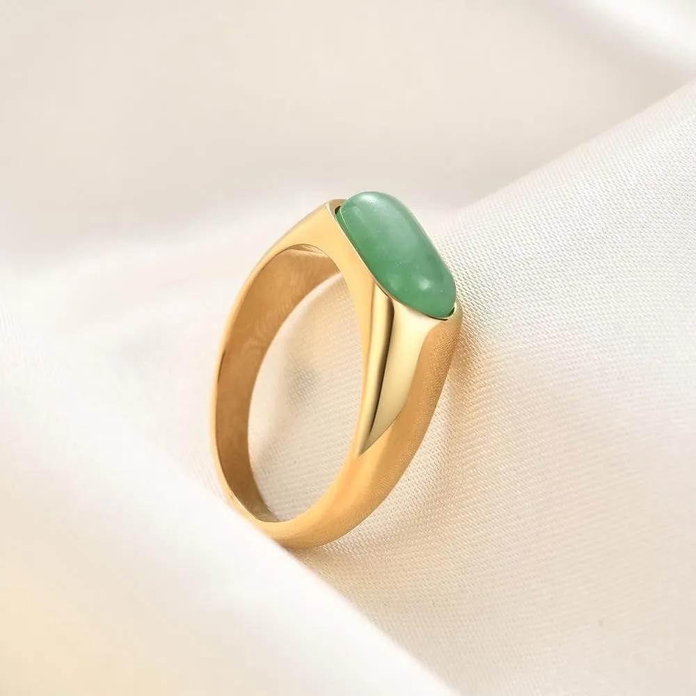 MYNENEY Gold/Silver Square Shape Signet Mens Pinky Rings Statement Wedding Blue/Brown/Green Stone Ring Modern Gift for Women