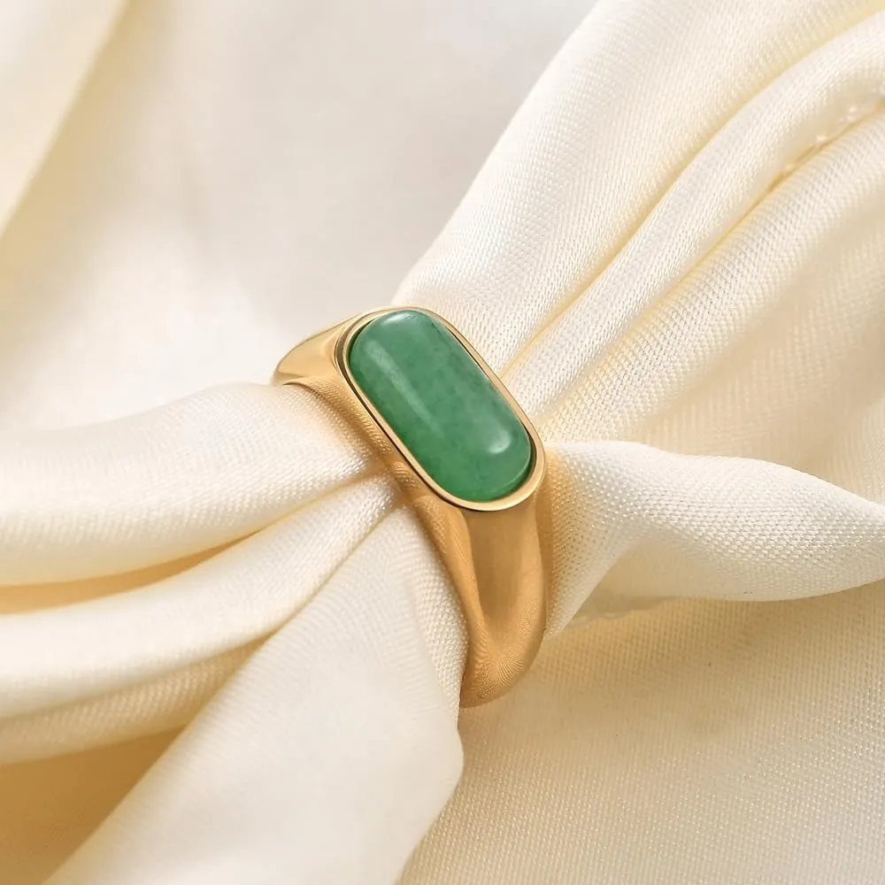 MYNENEY Gold/Silver Square Shape Signet Mens Pinky Rings Statement Wedding Blue/Brown/Green Stone Ring Modern Gift for Women