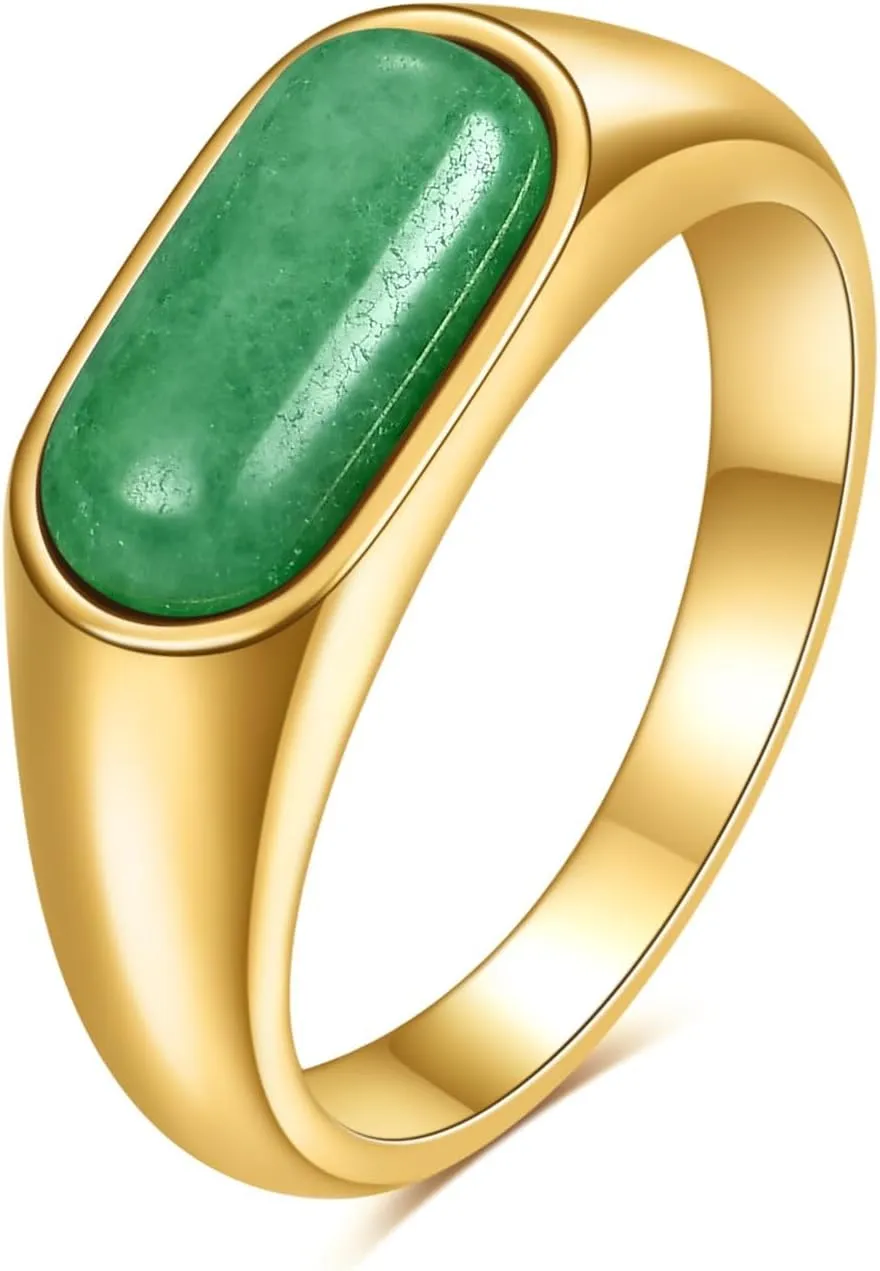 MYNENEY Gold/Silver Square Shape Signet Mens Pinky Rings Statement Wedding Blue/Brown/Green Stone Ring Modern Gift for Women