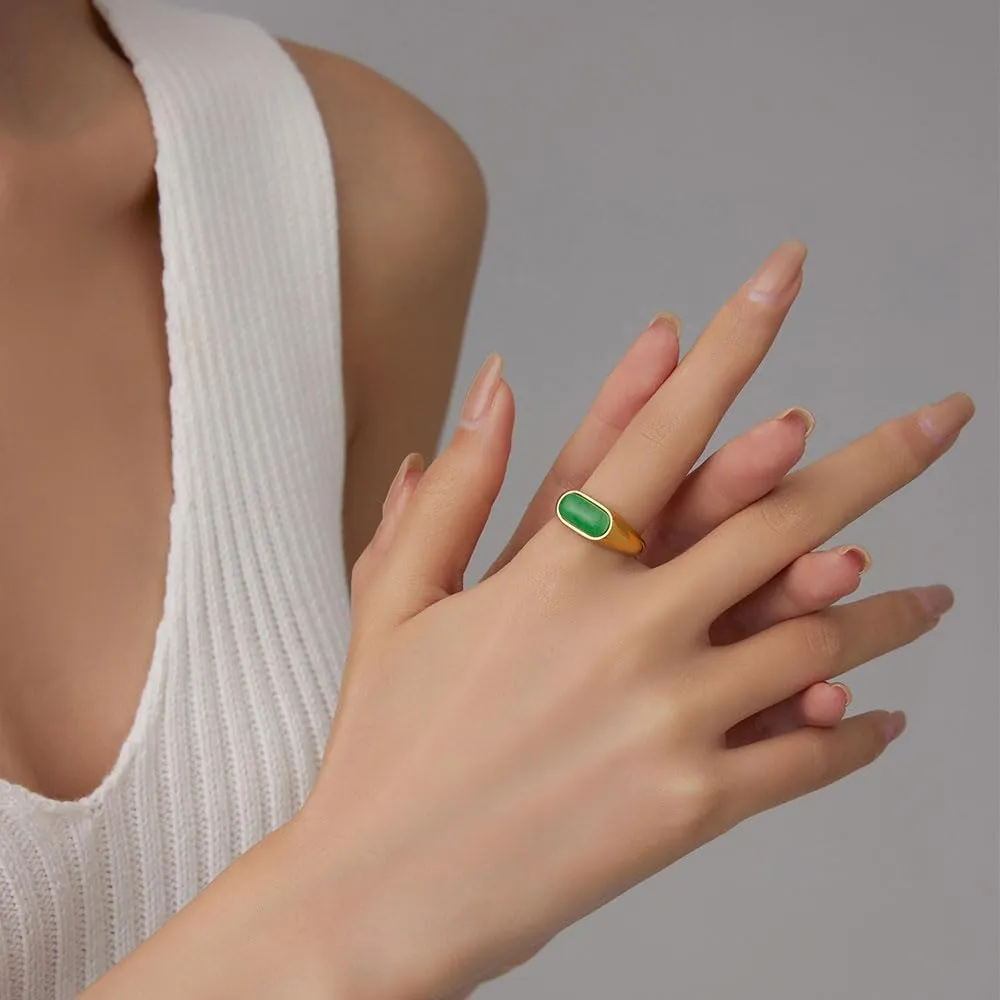 MYNENEY Gold/Silver Square Shape Signet Mens Pinky Rings Statement Wedding Blue/Brown/Green Stone Ring Modern Gift for Women