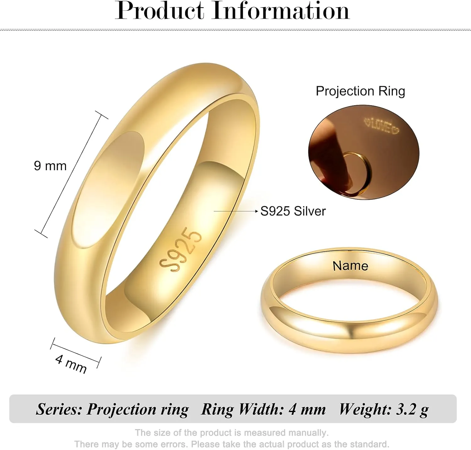 Nameinhea Personalized Love Promise Rings for Her Sterling Silver Ring Projection Love Pattern Ring for Women Men Custom Simple and Stylish Rings