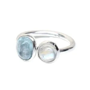 Natural Aquamarine Ring, Moonstone Ring, 925 Sterling Silver Ring, Handcrafted, Aquamarine Ring, Multi Stone Ring, Gift For Her, Gorgeous Ring, Boho Ring, Mothers Day, Statement Ring, Gift For Girls