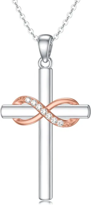 Natural Diamond Cross Pendant Necklace for Women Sterling Silver Round White Diamond Accent Cross Necklace Jewelry Gift for Her
