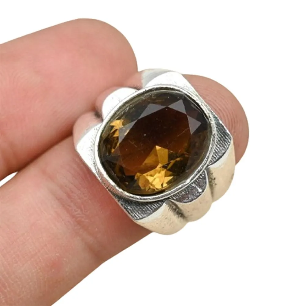 Natural Smoky Quartz Mens Ring, 925 Sterling Silver Ring, Handmade Ottoman Ring, Turkish Mens Ring, Quartz Stone Mens Ring, Mens Signet Ring, Minimalist Ring Men, Boho Men Ring, Promise Day Gift