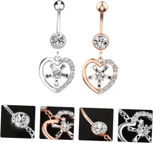Navel Button Ring for Women 2pcs Zircon Belly Piercing Ring Smooth Skin-safe Easy to Clean Stylish for Beach