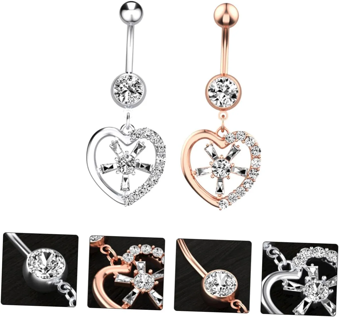 Navel Button Ring for Women 2pcs Zircon Belly Piercing Ring Smooth Skin-safe Easy to Clean Stylish for Beach