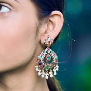 Navratan Chandbali Earrings in Gold Plated Sterling Silver ER 132