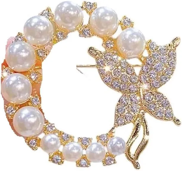 New 2025 Fashion Imitation Shell Pearl Butterfly Brooches For Women Lapel Pins Elegant Coat Suit Clothes Accessories Gifts Jewelry Trendy Creative Gift