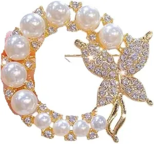 New 2025 Fashion Imitation Shell Pearl Butterfly Brooches For Women Lapel Pins Elegant Coat Suit Clothes Accessories Gifts Jewelry Trendy Creative Gift